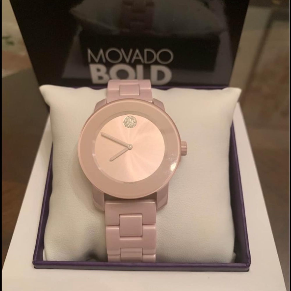 Movado bold ceramic watch , light pink